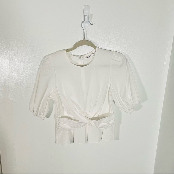 NEW Veronica Beard Arvilla Top White Criss Cross Preppy Coastal Modest Peplum - Picture 2 of 8